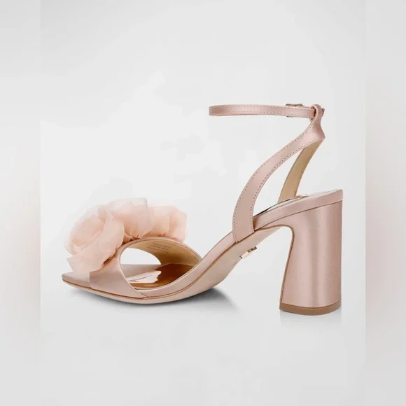 BADGLEY MISCHKA Carli Satin Tulle Rose Ankle-Strap Sandals in Blush Nude Sz 10 - Picture 4 of 15